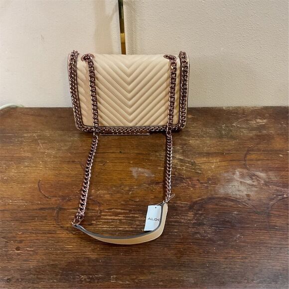 ALDO Greenwald Women's Crossbody Bag Tan Beige with Gold Chain Strap Medium​ - Picture 1 of 11